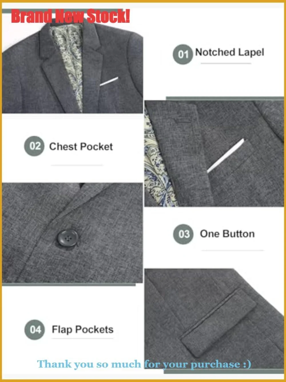 Lightweight Polyester Blend Blazer One Button Slim Fit Sport Coat